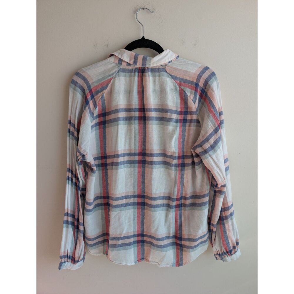 Rails Natalie Plaid Button Down Shirt Women M Linen Blend Metallic Thread Pastel - Picture 7 of 8
